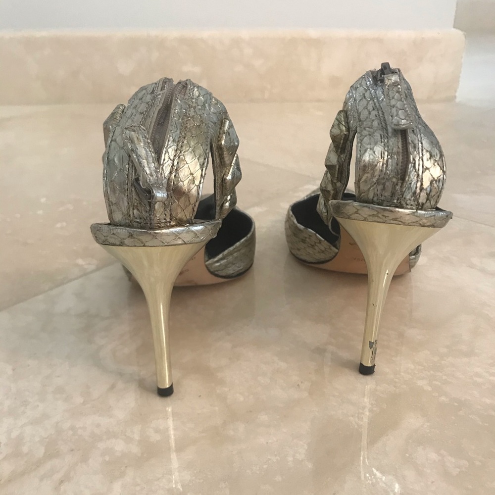 Brian Atwood silver metallic ankle strap pumps. - Picture 3 of 5